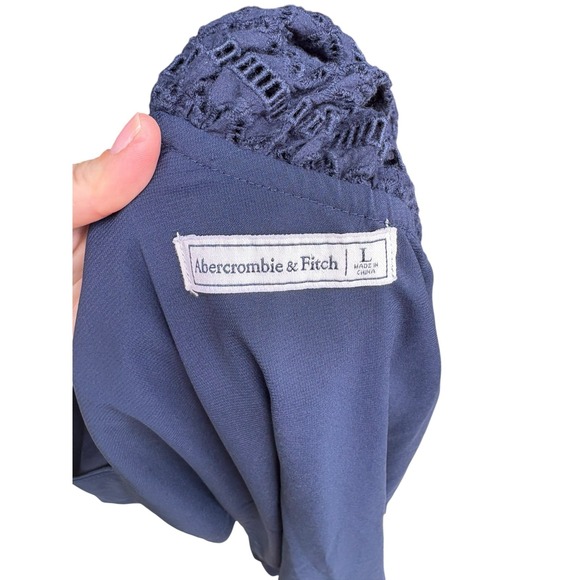 Abercrombie & Fitch Navy Lace Eyelet Ruffle One Shoulder Mini Dress - Large - Picture 6 of 9